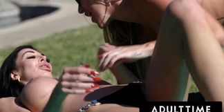 Kayla Paige and Nikita Reznikova play with scissors in the sun