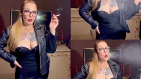 The Leather Lady and Her Newport -Crush - Deep Inhales - Leather - High heels - Black Pantyhose