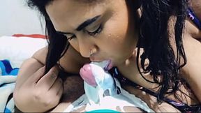 Stepdaddy spits fire in his stepdaughter's lips, intense facial cum-bath ensues