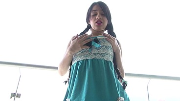 Sexy Little Catalina is on her Balcony Spreading Teen Pussy