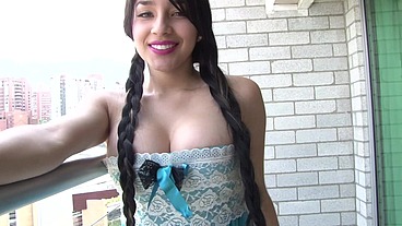 Sexy Little Catalina is on her Balcony Spreading Teen Pussy