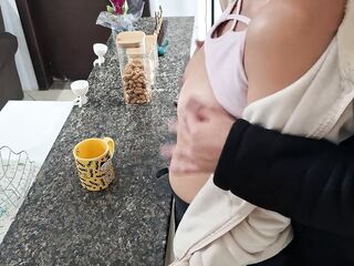 A stepdaughter is surprised during the time that having breakfast.