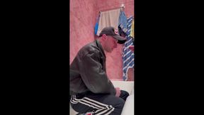 Scally Chav Guy in Leather and Sport Gear Get Pissing