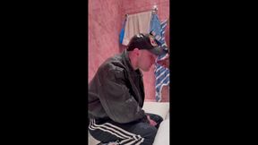 Scally Chav Guy in Leather and Sport Gear Get Pissing