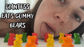 Giantess eats poor little gummy bears, there is no escape!