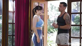 Busty MILF rides and gets her fake tits played with