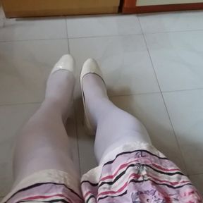 White Patent Pumps with Pantyhose Teaser