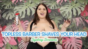 Topless Barber Shaves Your Head - A haircutting scene featuring: pov haircut, big tits, clippers, barber fetish, and shaving - 720 WMV