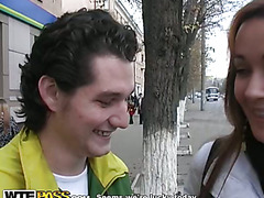 Man feeding pickup chicks mouth with big dick