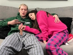 Step Brother Watch Porn and Jerk Off Next To Step Sister!