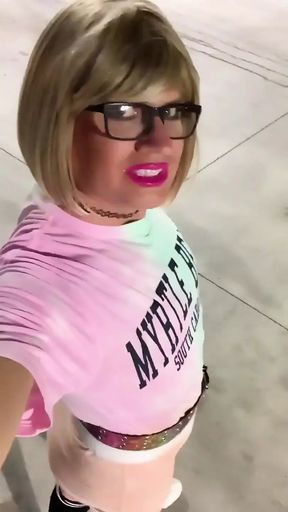 Outdoor sissy 2 vids slutty yoga shorts, long-ish t-shirt daring sexy naughty anal play!