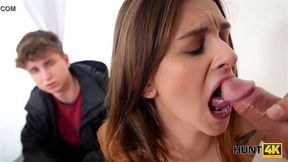 HUNT4K&period; Stranger offers cash to young couple for crazy sex with him