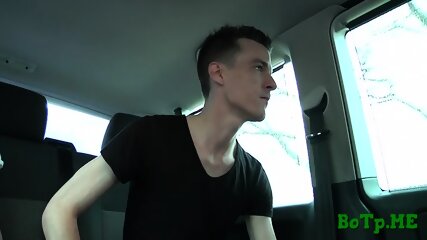 Gay twink learns to suck in a car