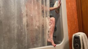 Step Aunt JOI in Shower Plays With Pussy Jack Off Spying On Best Legs Feet Tits