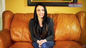 long haired brunette takes her turn on the casting couch