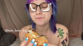 Alice Eats a Burger and Fries Topless