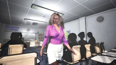 Teacher's slutty secret big tits pussy exposed in class POV
