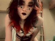 Goth mistress fucks you after jerks you off roughly