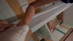 POV - You and 18 Years Old Teen Go to the Toilet Together and You Make Her Squirt in Her Sporty Thong