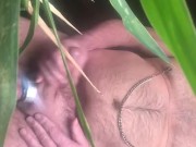 Big ball daddy jerks off with Cock ring and nipple clamps