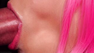 CLOSE UP: BEST MILKY Sensual BLOWJOB for YOUR Hard DICK! PINK HAIR! Delicious CUM in Mouth ASMR 4K