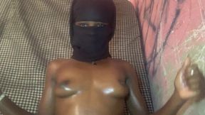 Hot petite Ebony babe enjoy solo moment caressing her boobs