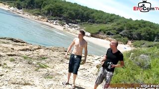 Spanish teenager girls seduced for foursome at the beach