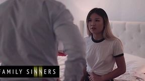Pissed-Off Stepdaughter Rides Stepdad's Big Cock Until They Both Come Hard After Fight