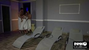 Malena the Apulian gets fucked by two men in the spa