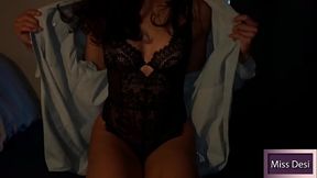 Sexy fit indian gets fucked in black lingerie after Xmass party