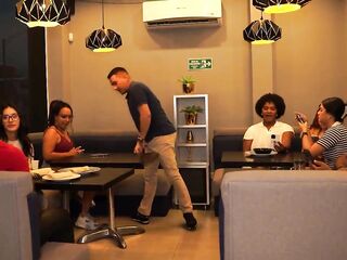 Lovers get hawt and enormous and end up banging in the restaurant's public baths