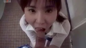 Shiori Kamiyama Deepthroat Blowjob in Public Toilet Stall Scene