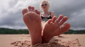 Worship My Feet on Public Beach and Get My Permission to Cum