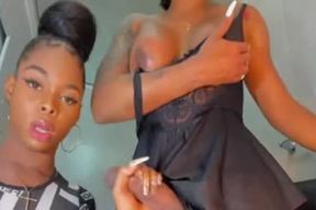 black she-male duo enormous ten-Pounder deepthroating