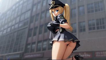Blonde Police Slut: Street Ass &amp_ Tits Flash   Doggy and Cowgirl Fuck AI Generated