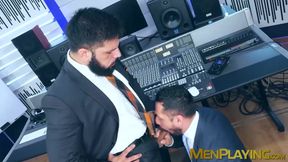 Rough fucking and wet rimming by suited Christian Sam and Little Brako