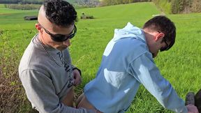 Gay Boys Fuck Bareback by the Hunting Stand