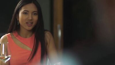 Gorgeous Asian babe with small tits mounted on a big black dick