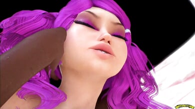3D hentai fantasy with purple-haired beauty fingering dark-skinned vixen before oral encounter