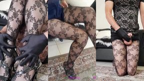 mobile video of dani_leg in sexy black pattered pantyhose