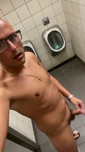 German Twink Masturbates Naked on the Toilet at the Highway Rest Stop