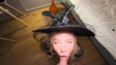 The witch got a huge facial while cowgirl fucked hard with a big cock