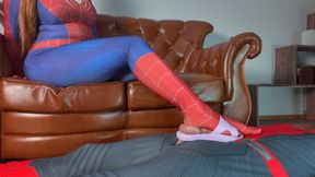 MIX - Spider Woman And Purple Super Heroine Weronika Keeps Balls Of Spiderman In Her Flip-flop And She Flattens Them With Her Heel