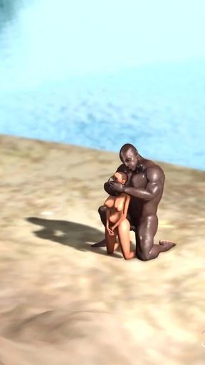 Hot sex on the beach! Big black man bangs a horny ebony on the savage island