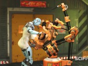A hot young horny hottie in cuffs gets fucked hard by sex robot dickgirl