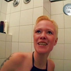 Short-haired German blonde fucked and stuffed with jizz