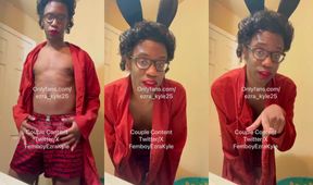 Black sissy femboy strips for you on Halloween stripped raw drooling