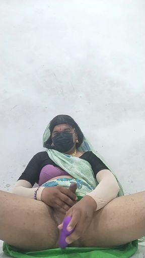 Epic moment from "Wearing his wife's saree, bra belt, he shook his cock and took out semen"