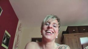Dirty tattooed vixen rides cock&#x1F32D;, gets face and tits creampied to perfection