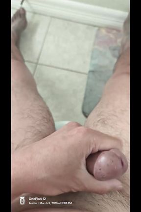 Enjoying wanking off in the bathroom